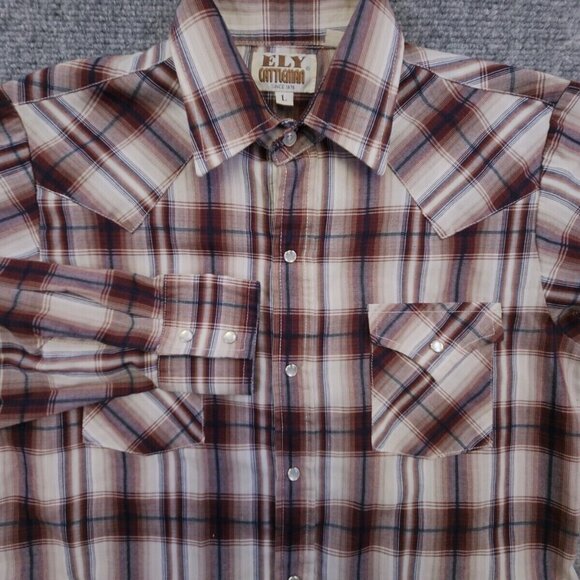 Ely Cattleman Pearl Snap Shirt Women's Large Red Plaid Long Sleeve Button Up - Picture 1 of 12